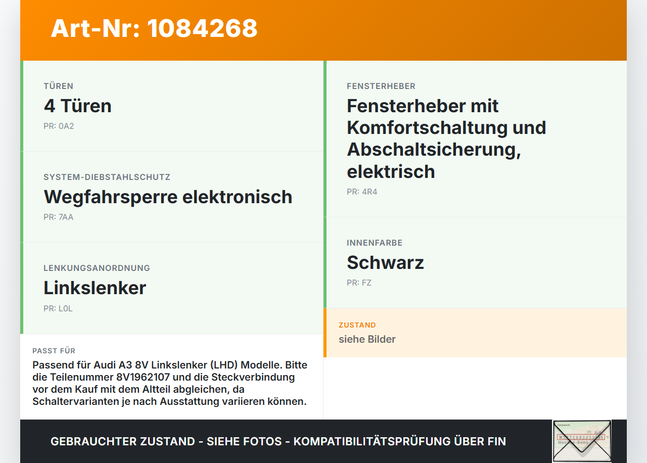 Audi A3 8V 12-16 Schalter Zentralverriegelung Verriegelung Audi A3 8V 12-16 17.06.2016 8V1962107 gebraucht Vorschau 3