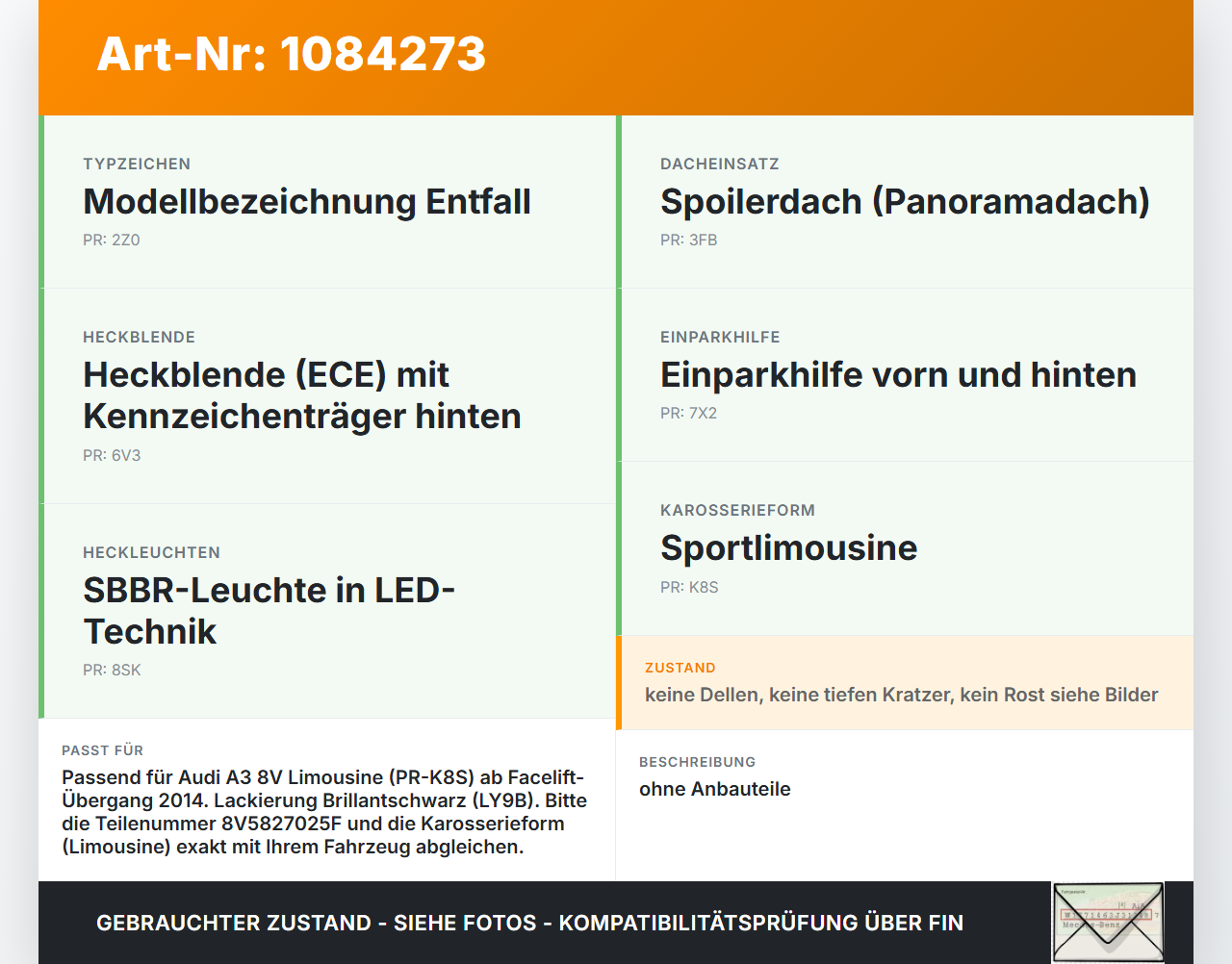 Audi A3 8V 12-16 Lim Heckklappe Kofferraumdeckel Heckdeckel Kofferdeckel LY9B Audi A3 8V 12-16 17.06.2016... Vorschau 3