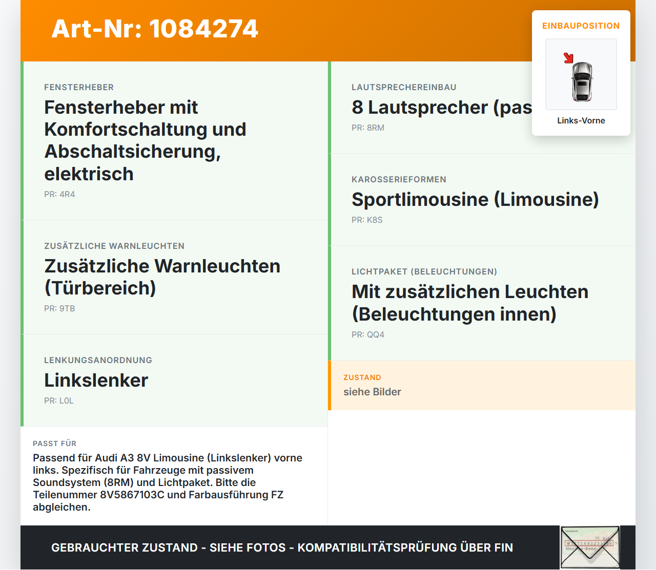 Audi A3 8V 12-16 Lim Türverkleidung Türpappe Links Vorne Audi A3 8V 12-16 17.06.2016 8V5867103C gebraucht Vorschau 3