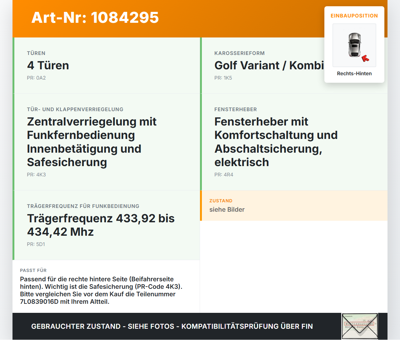 VW Golf 5 V Variant 1K5 03-09 Kombi Türschloss Stellmotor Zentralverriegelung Rechts Hinten VW Golf 5 V Variant 1K5... Vorschau 3