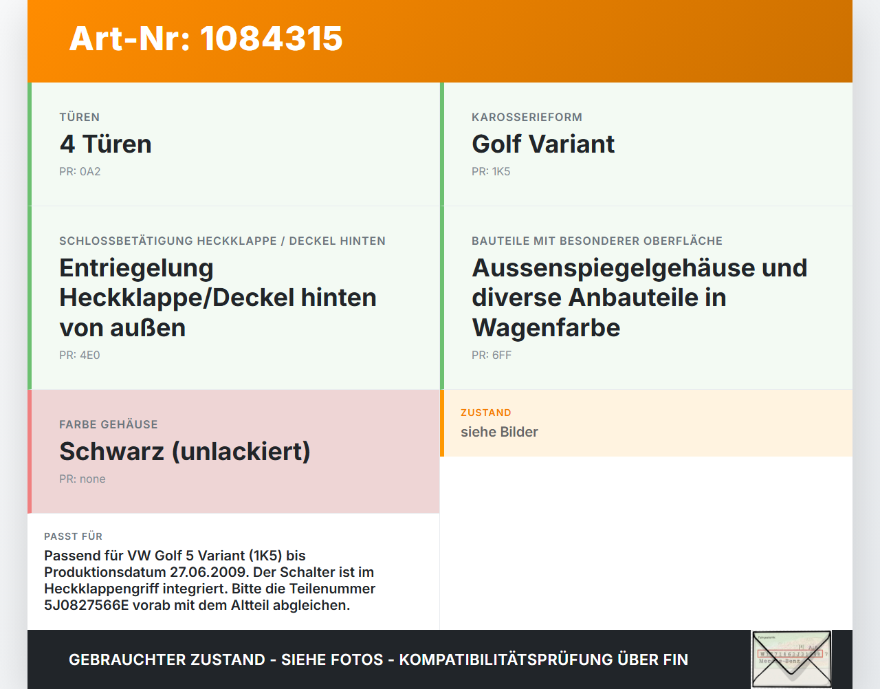 VW Golf 5 V Variant 1K5 03-09 Schalter Taster für Heckklappe VW Golf 5 V Variant 1K5 03-09 13.12.2007 5J0827566E... Vorschau 3