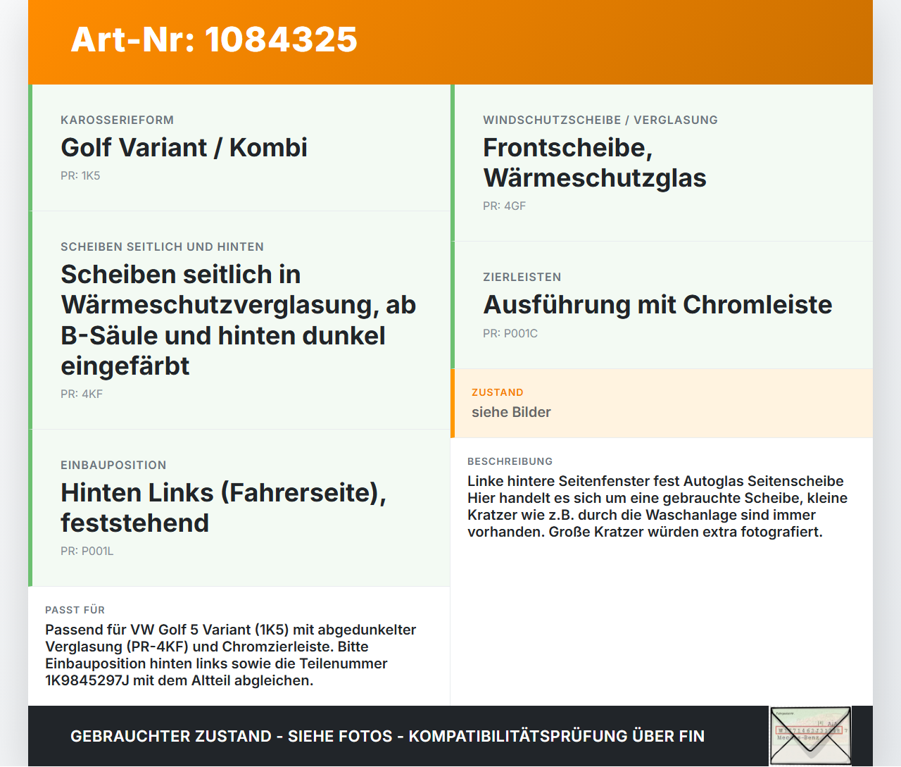 VW Golf 5 V Variant 1K5 03-09 Kombi LH Fest Seitenscheibe Scheibe mit Chormleiste Orig. getönt VW Golf 5 V Variant... Vorschau 3