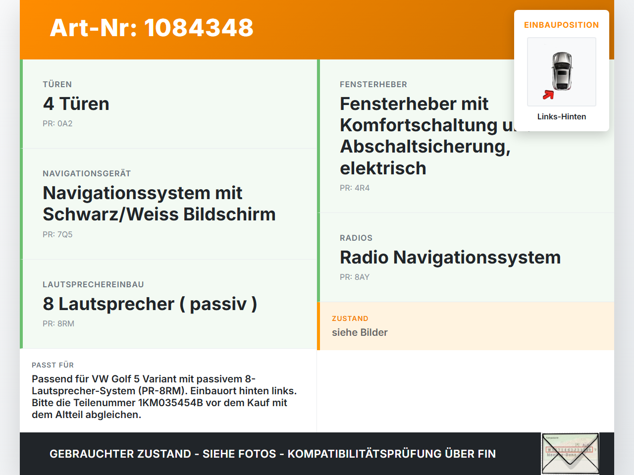 VW Golf 5 V Variant 1K5 03-09 Kombi Lautsprecher Box Türlautsprecher Soundsystem Links Hinten VW Golf 5 V Variant... Vorschau 3