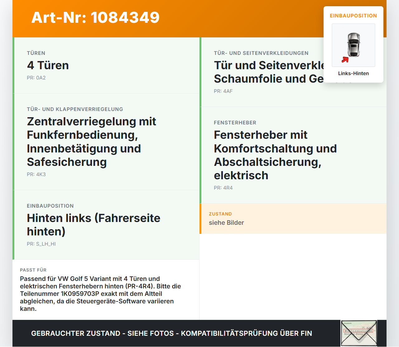 VW Golf 5 V Variant 1K5 03-09 Kombi Fensterhebermotor Links Hinten VW Golf 5 V Variant 1K5 03-09 13.12.2007... Vorschau 3