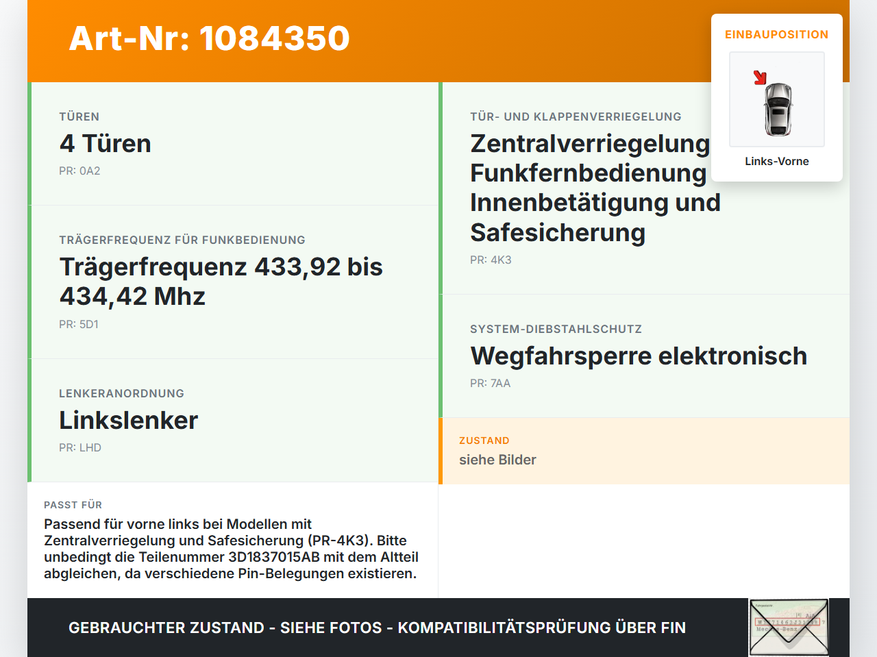 VW Golf 5 V Variant 1K5 03-09 Kombi Türschloss Stellmotor Zentralverriegelung Vorne Links VW Golf 5 V Variant 1K5... Vorschau 3
