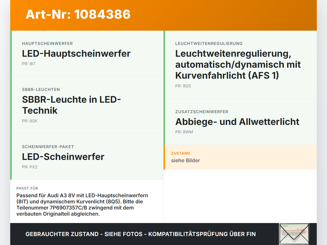 Audi A3 8V 12-16 AFS Steuergerät Kurvenlicht Scheinwerfer Modul Licht ECU Audi A3 8V 12-16 17.06.2016 7P6907357C... Vorschau 3