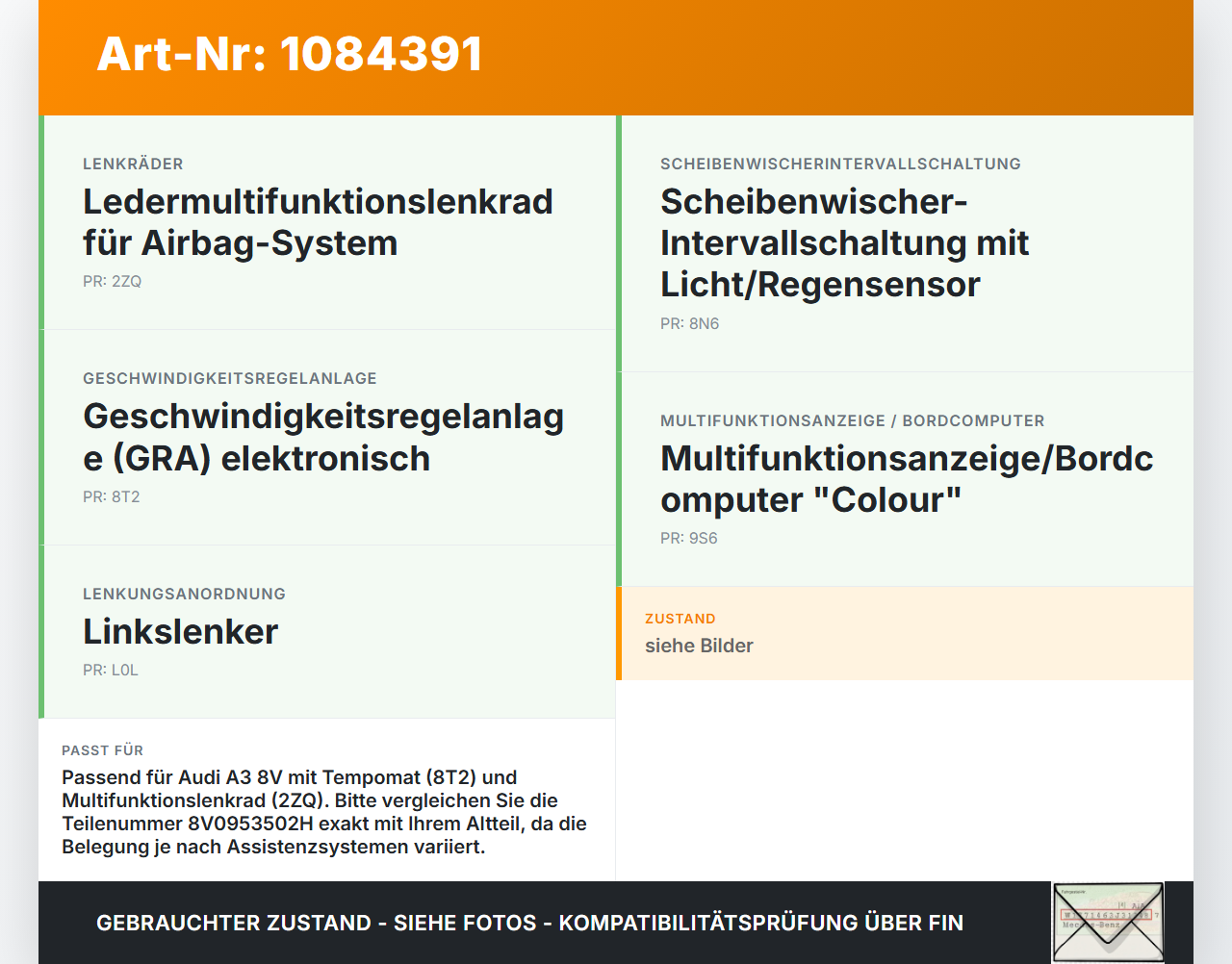Audi A3 8V 12-16 Lenkstockschalter Kombischalter Blinker Wischerschalter Tempomat Audi A3 8V 12-16 17.06.2016... Vorschau 3