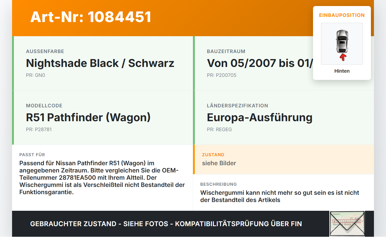 Nissan Pathfinder R51 05-10 Heckwischer Scheibenwischer Wischarm mit Wischerblatt Hinten Nissan Nissan Pathfinder... Vorschau 3