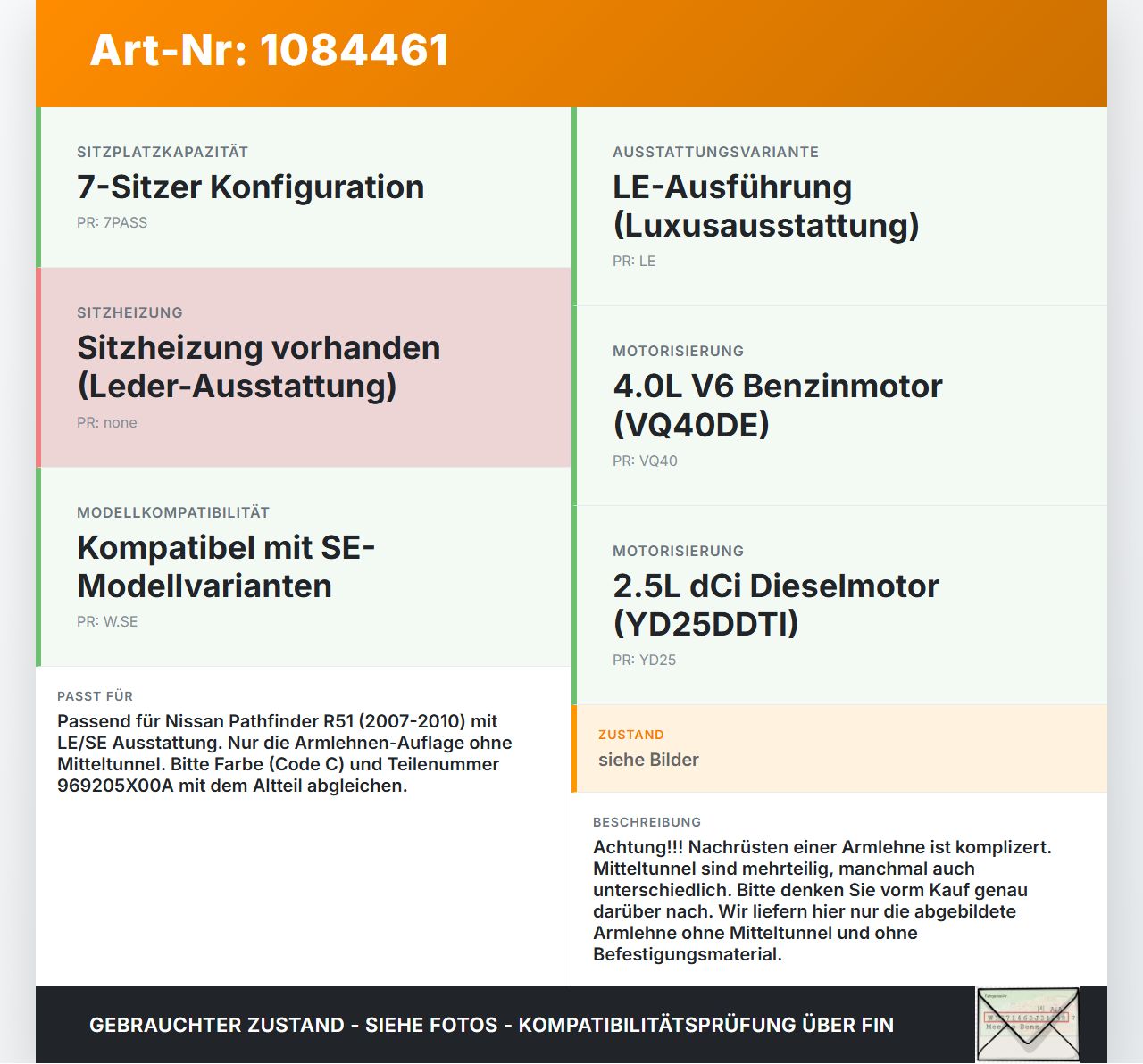 Nissan Pathfinder R51 05-10 Armlehne Mittelarmlehne Auflage Nissan Nissan Pathfinder R51 05-10 29.09.2008... Vorschau 3