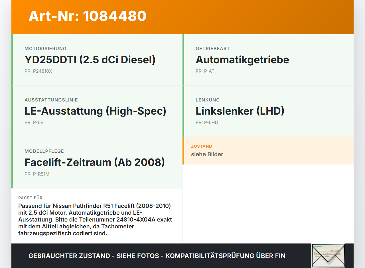 Nissan Pathfinder R51 05-10 dCi 2,5 126KW Kombiinstrument Tacho Geschwindigkeitsanzeige Tachometer Nissan Nissan... Vorschau 3