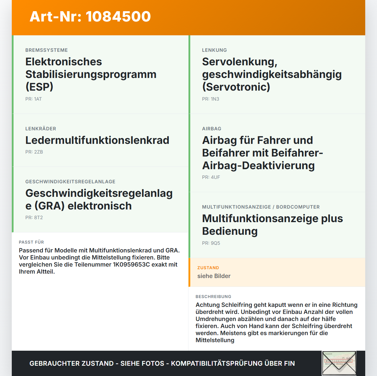VW Golf 5 V Variant 1K5 03-09 Airbag Schleifring Wickelfeder VW Golf 5 V Variant 1K5 03-09 13.12.2007 1K0959653C... Vorschau 3