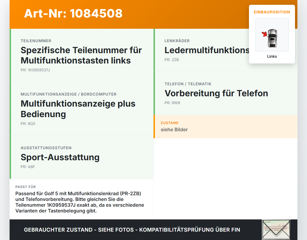 VW Golf 5 V Variant 1K5 03-09 Lenkradschalter Multifunktionstasten Lenkrad Schalter Links VW Golf 5 V Variant 1K5... Vorschau 3
