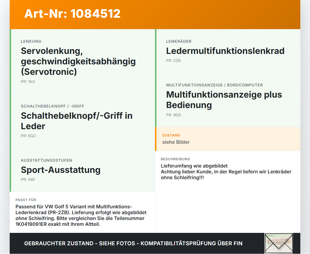 VW Golf 5 V Variant 1K5 03-09 Lenkrad Airbaglenkrad VW Golf 5 V Variant 1K5 03-09 13.12.2007 1K0419091ER... Vorschau 3