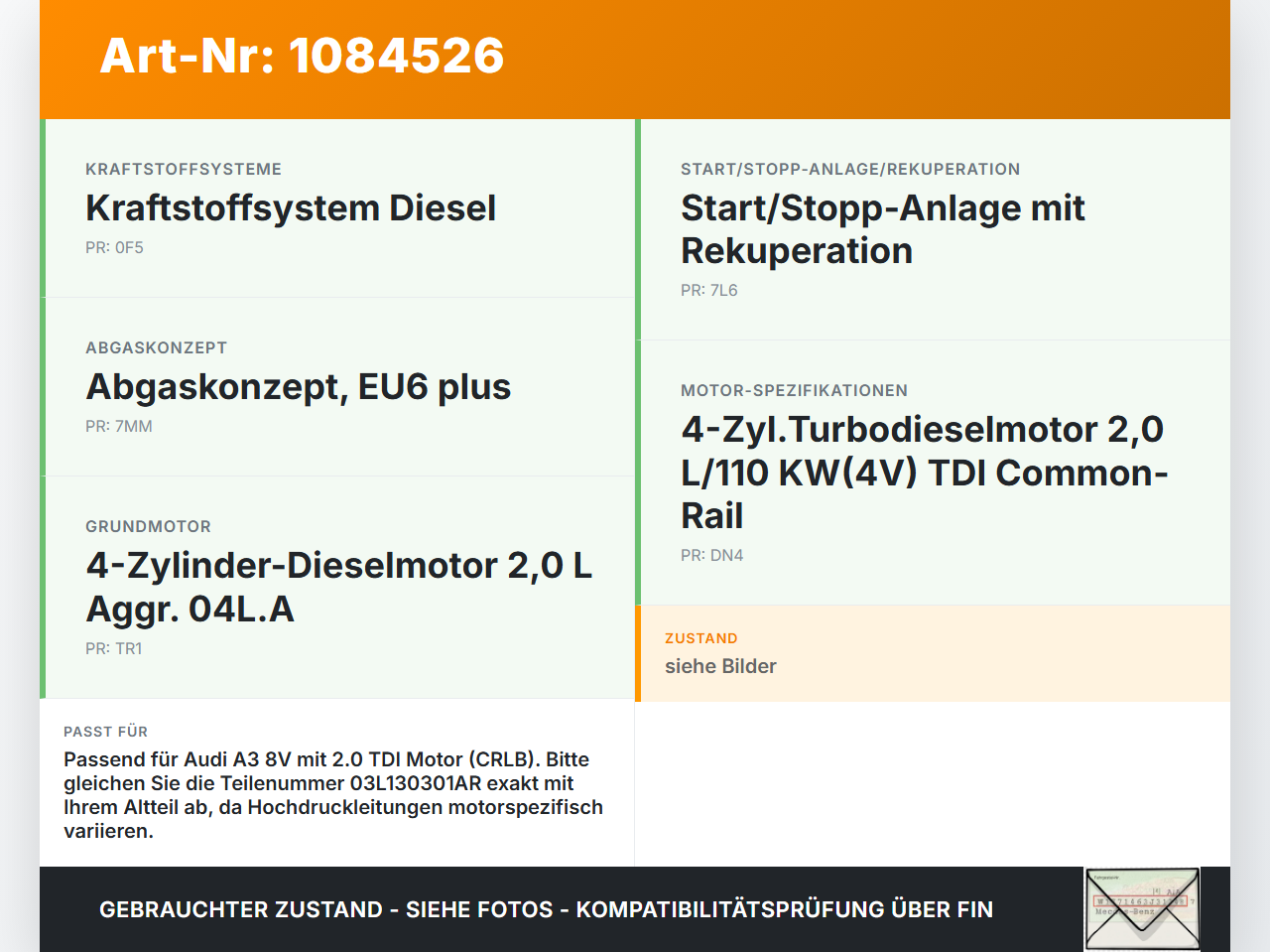 Audi A3 8V 12-16 TDI 2,0 110KW Hochdruckleitung Kraftstoffleitung Einspritzleitung Satz Audi A3 8V 12-16 17.06.2016... Vorschau 3