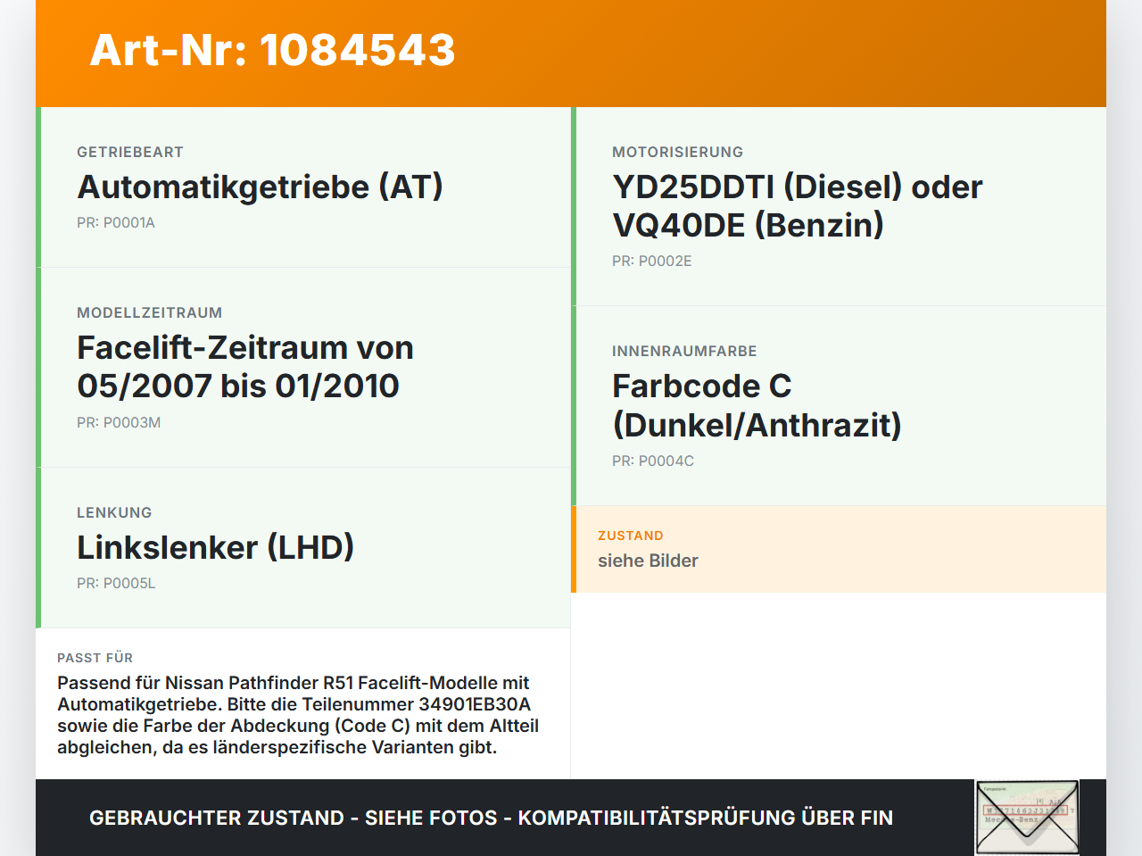 Nissan Pathfinder R51 05-10 dCi 2,5 126KW Autom Schaltkulisse Schalthebel Wählhebel Automatik Getriebe Nissan... Vorschau 3