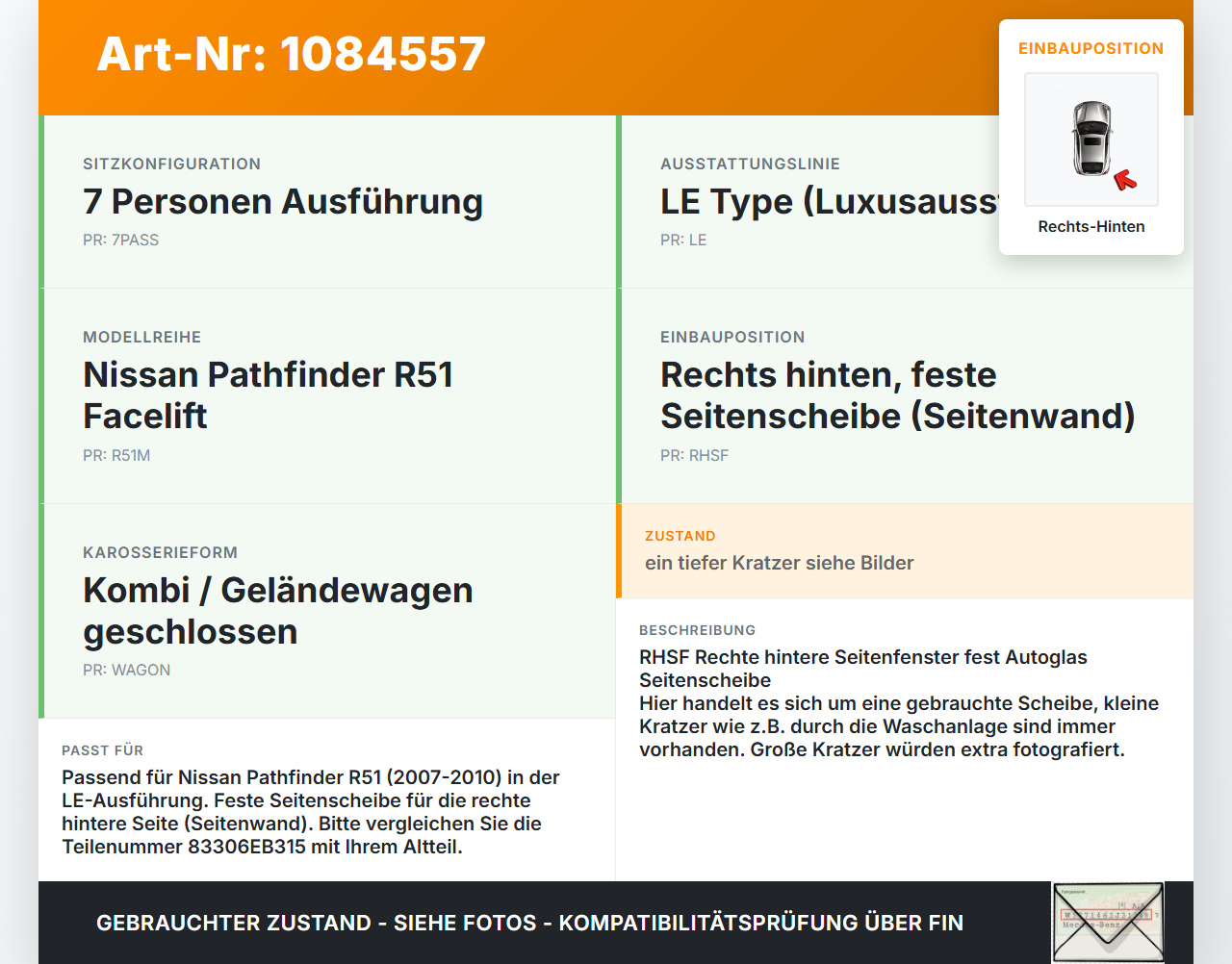 Nissan Pathfinder R51 05-10 Seitenscheibe Feste Scheibe Seitenfenster Rechts Hinten Nissan Nissan Pathfinder R51... Vorschau 3