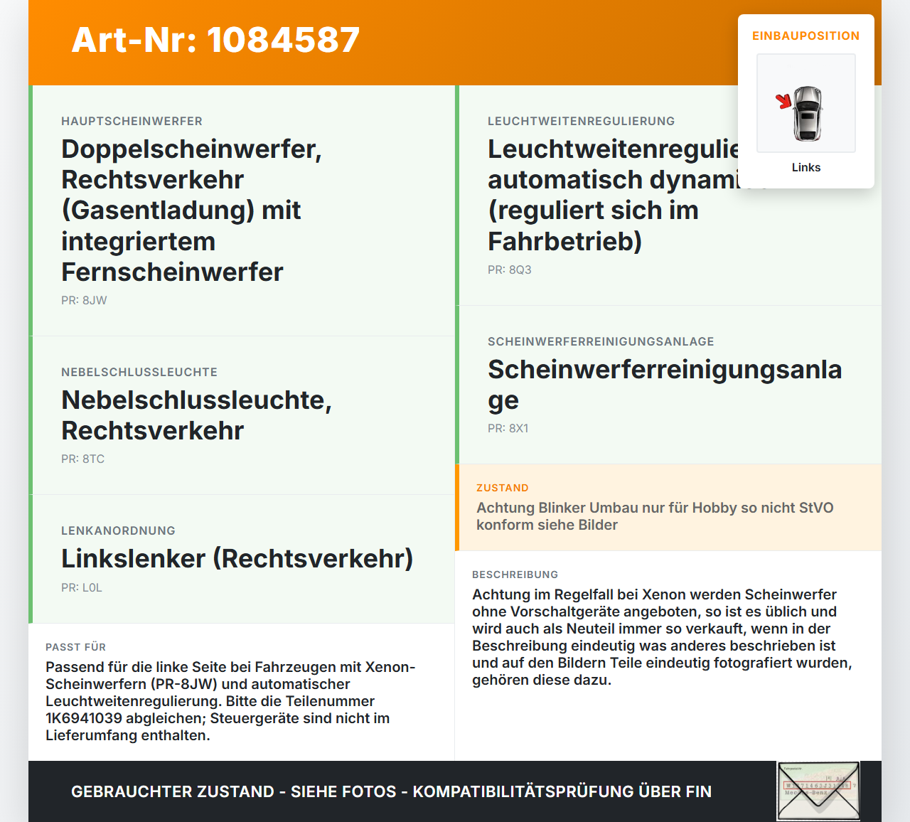 VW Golf 5 V Variant 1K5 03-09 Xenon Scheinwerfer Frontscheinwerfer Volkswagen Links VW Golf 5 V Variant 1K5 03-09... Vorschau 3