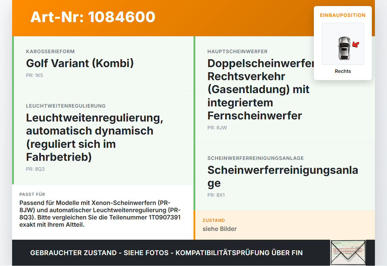 VW Golf 5 V Variant 1K5 03-09 Xenon Vorschaltgerät Rechts VW Golf 5 V Variant 1K5 03-09 13.12.2007 1T0907391... Vorschau 3