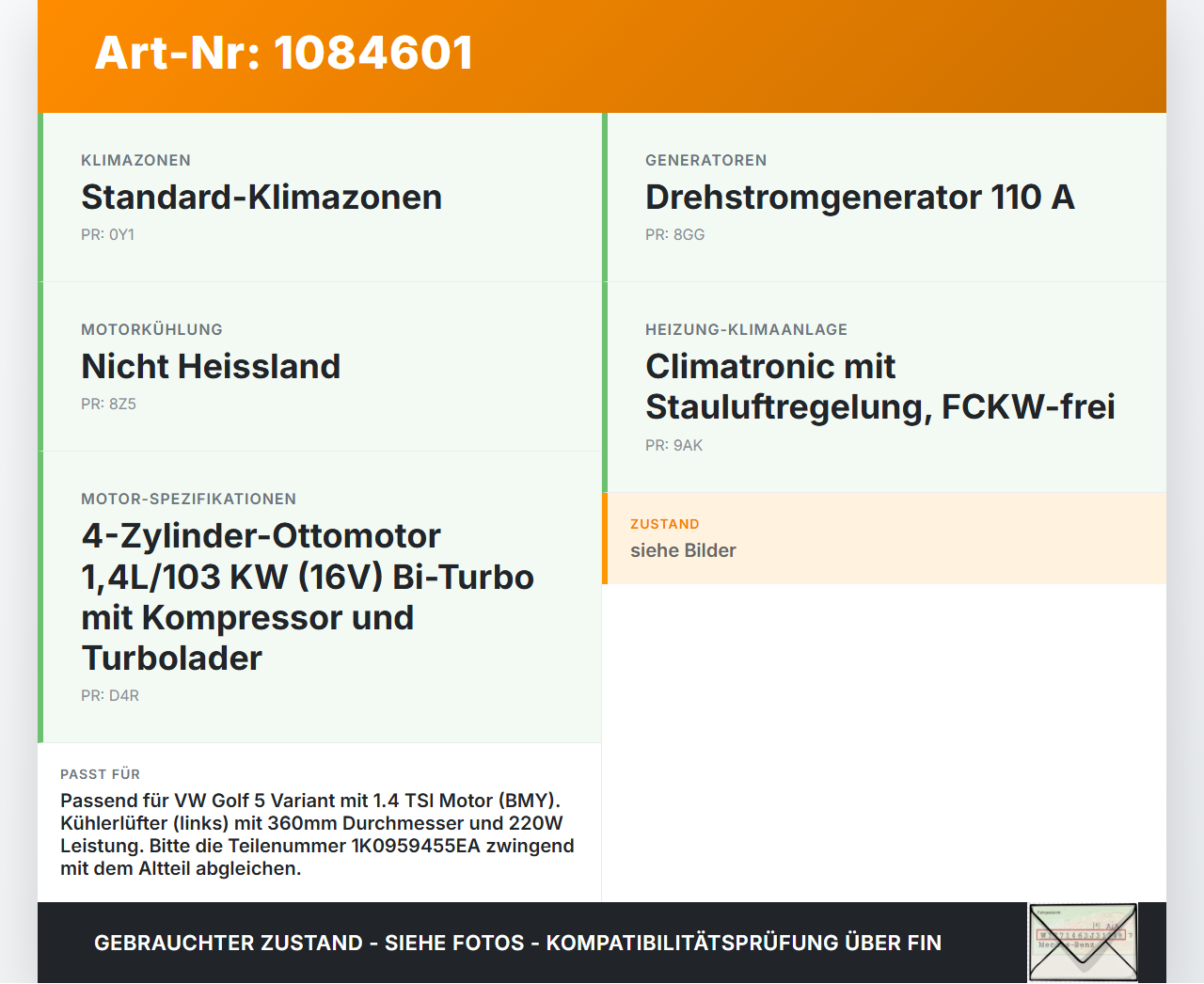 VW Golf 5 V Variant 1K5 03-09 TSI 1,4 59KW Lüfter Ventilator f. Kühler VW Golf 5 V Variant 1K5 03-09 13.12.2007... Vorschau 3
