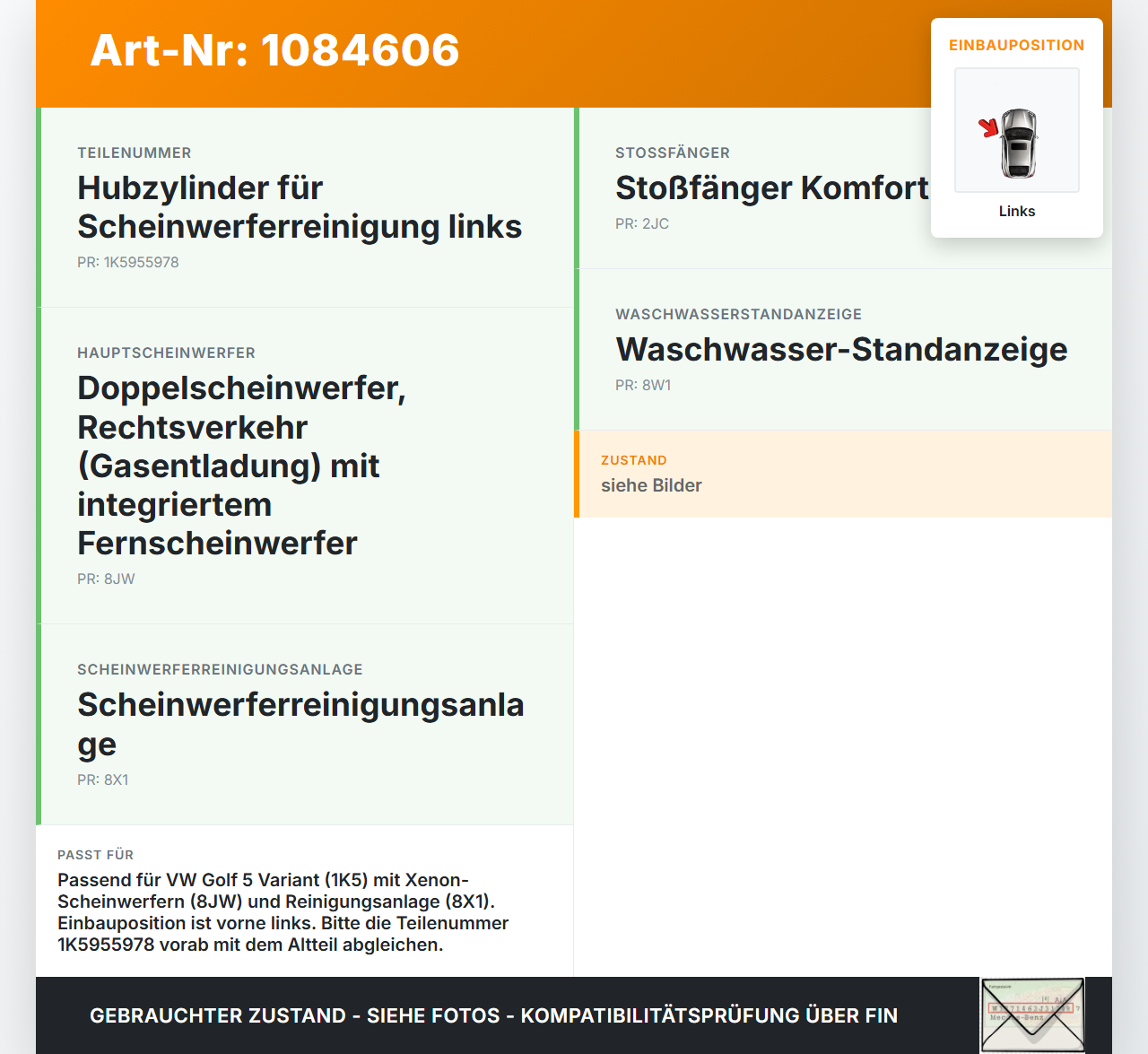 VW Golf 5 V Variant 1K5 03-09 Waschdüse Hubzylinder SRA für Scheinwerfer Links VW Golf 5 V Variant 1K5 03-09... Vorschau 3