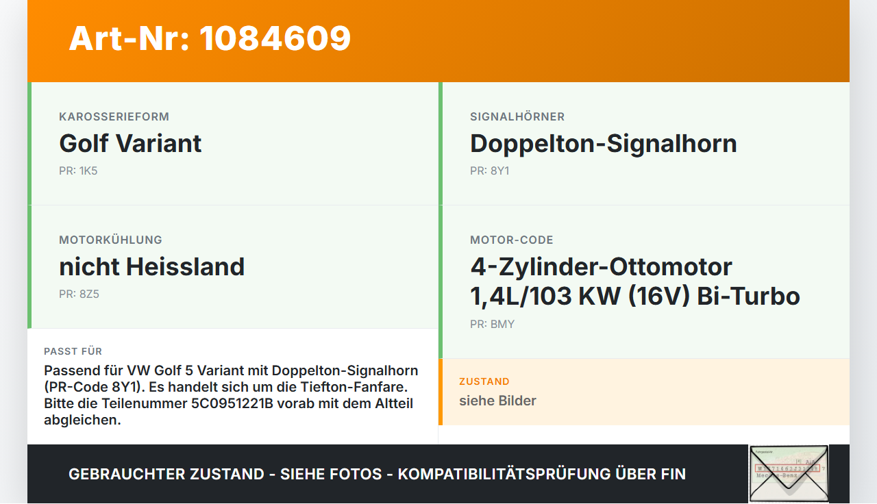 VW Golf 5 V Variant 1K5 03-09 Hupe Signalhorn Tiefton Fanfare VW Golf 5 V Variant 1K5 03-09 13.12.2007 5C0951221B... Vorschau 3