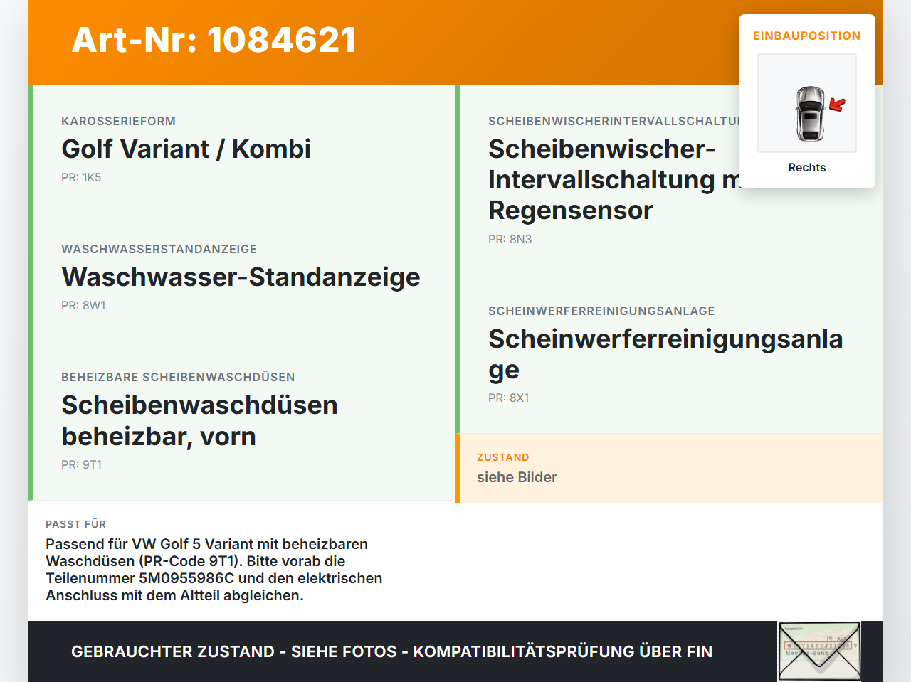 VW Golf 5 V Variant 1K5 03-09 Waschdüse für Windschutzscheibe WS Rechts beheizt VW Golf 5 V Variant 1K5 03-09... Vorschau 3
