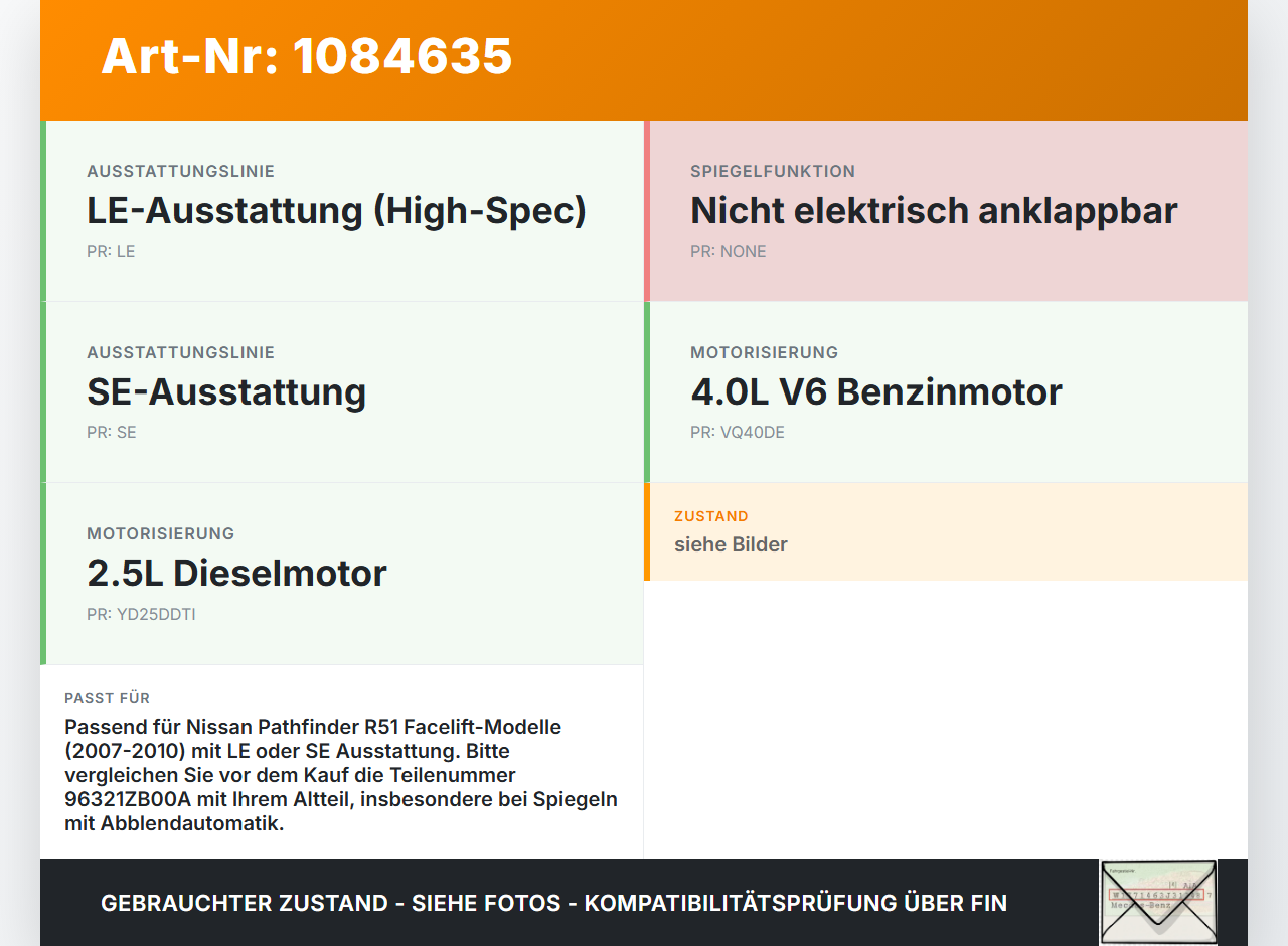 Nissan Pathfinder R51 05-10 Innenspiegel Rückspiegel Spiegel Innen Nissan Nissan Pathfinder R51 05-10 29.09.2008... Vorschau 3