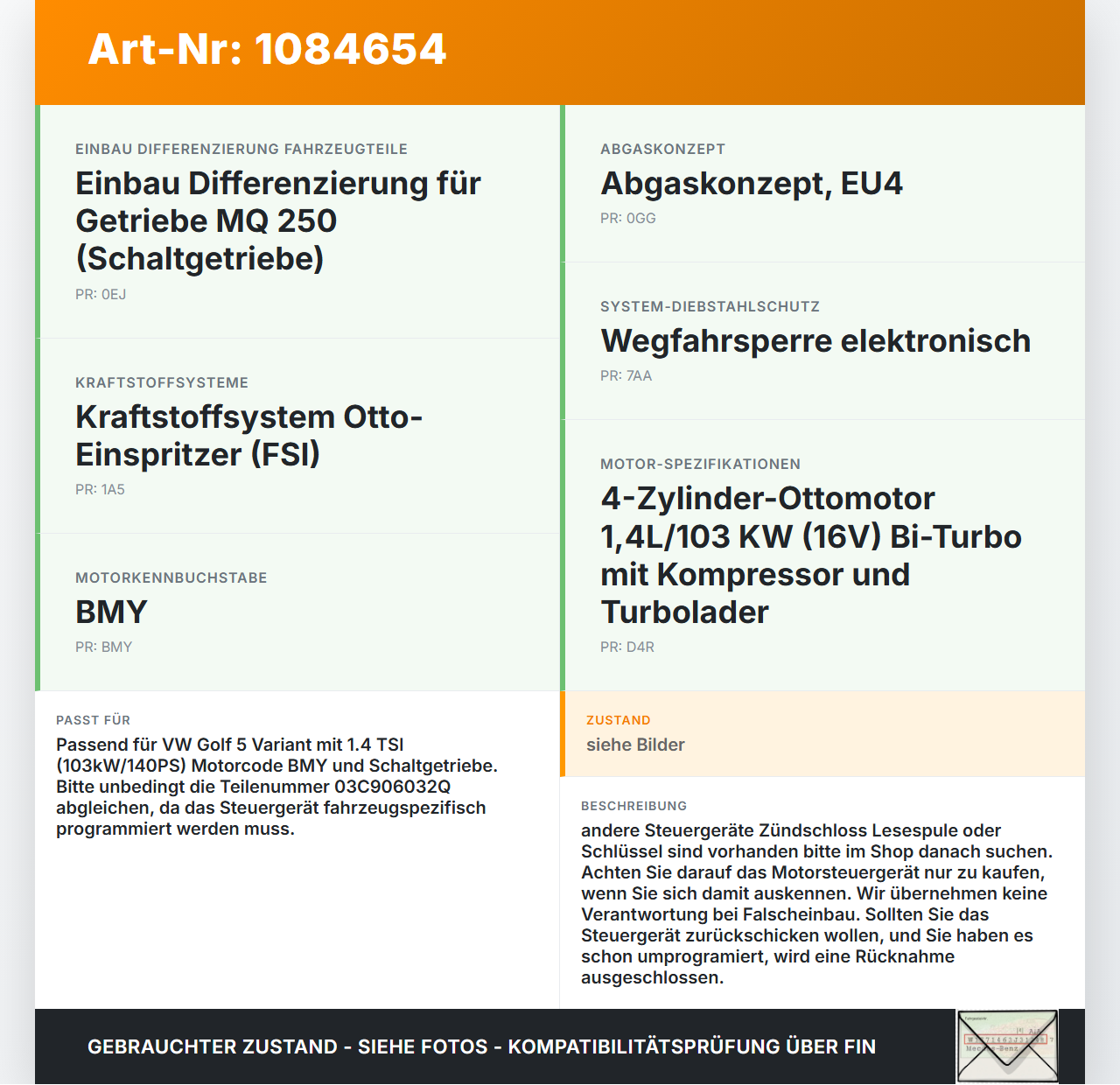 VW Golf 5 V Variant 1K5 03-09 TSI 1,4 59KW Steuergerät ECU für Motor Motorsteuergerät VW Golf 5 V Variant 1K5 03-09... Vorschau 3