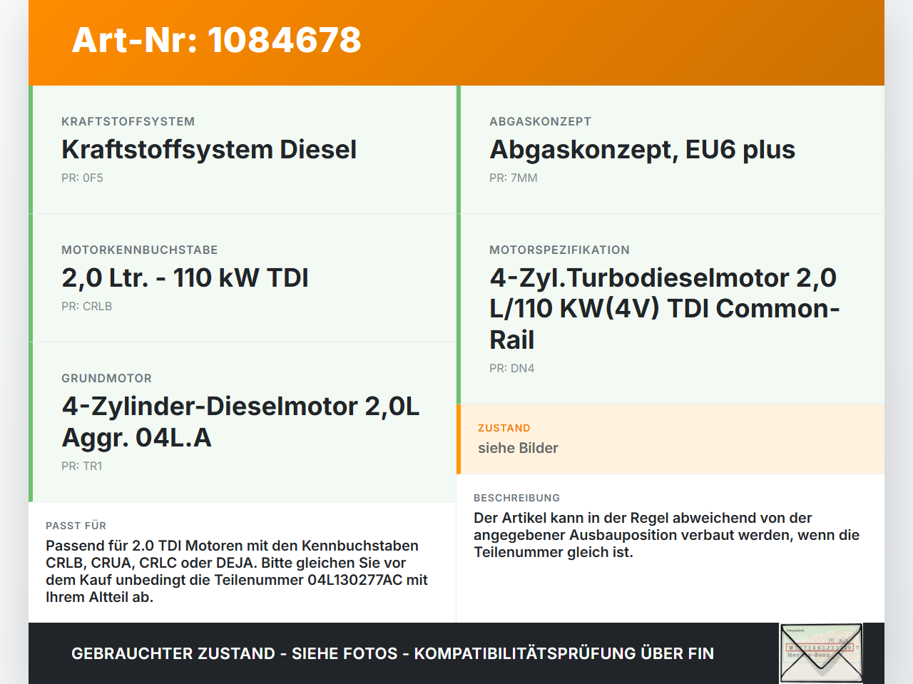 Audi A3 8V 12-16 TDI 2,0 110KW Injektor Einspritzdüse Zyl.3 Audi A3 8V 12-16 17.06.2016 04L130277AC 0445110469 gebraucht Vorschau 3