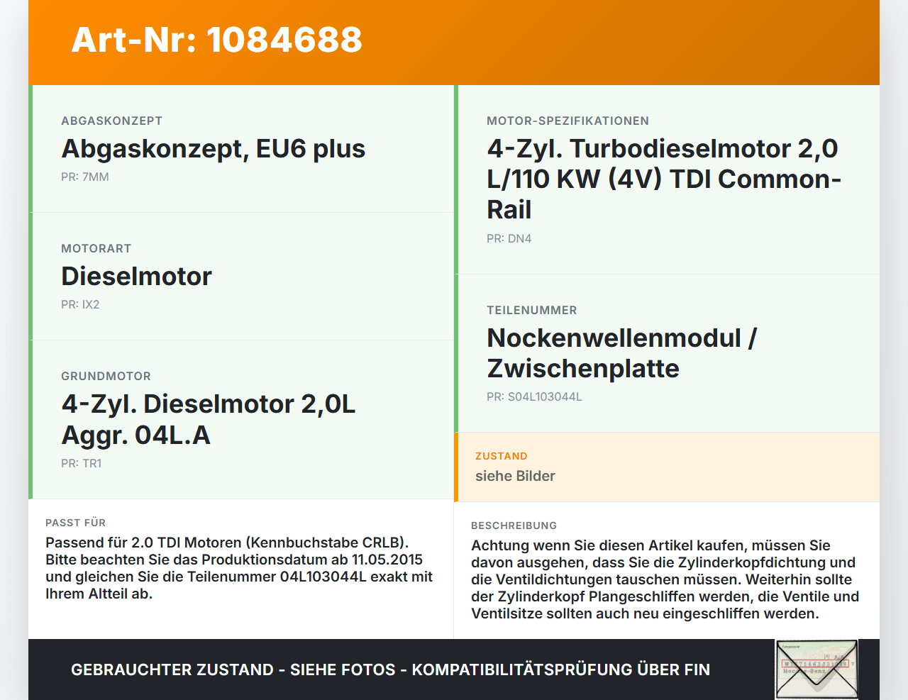 Audi A3 8V 12-16 TDI 2,0 110KW CRLB Zwischenplatte 2x Nockenwellen Nockenwellenmodul für Zylinderkopf Audi A3 8V... Vorschau 3