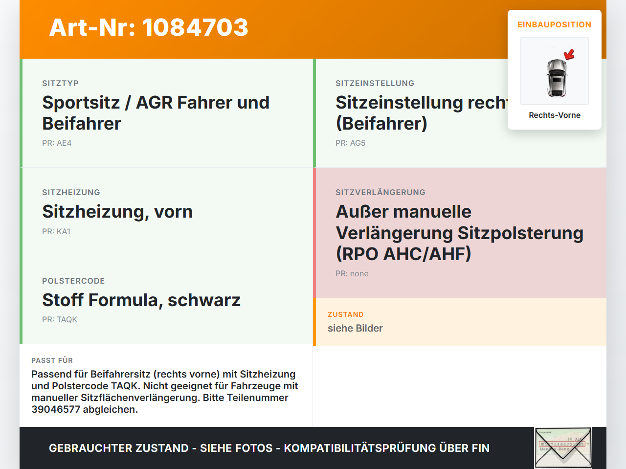 Opel Astra K B16 15-19 Kombi Sitzbezug Sitzpolster für Beifahrersitz Rechts Vorne beheizt Opel Astra K B16 15-19... Vorschau 3