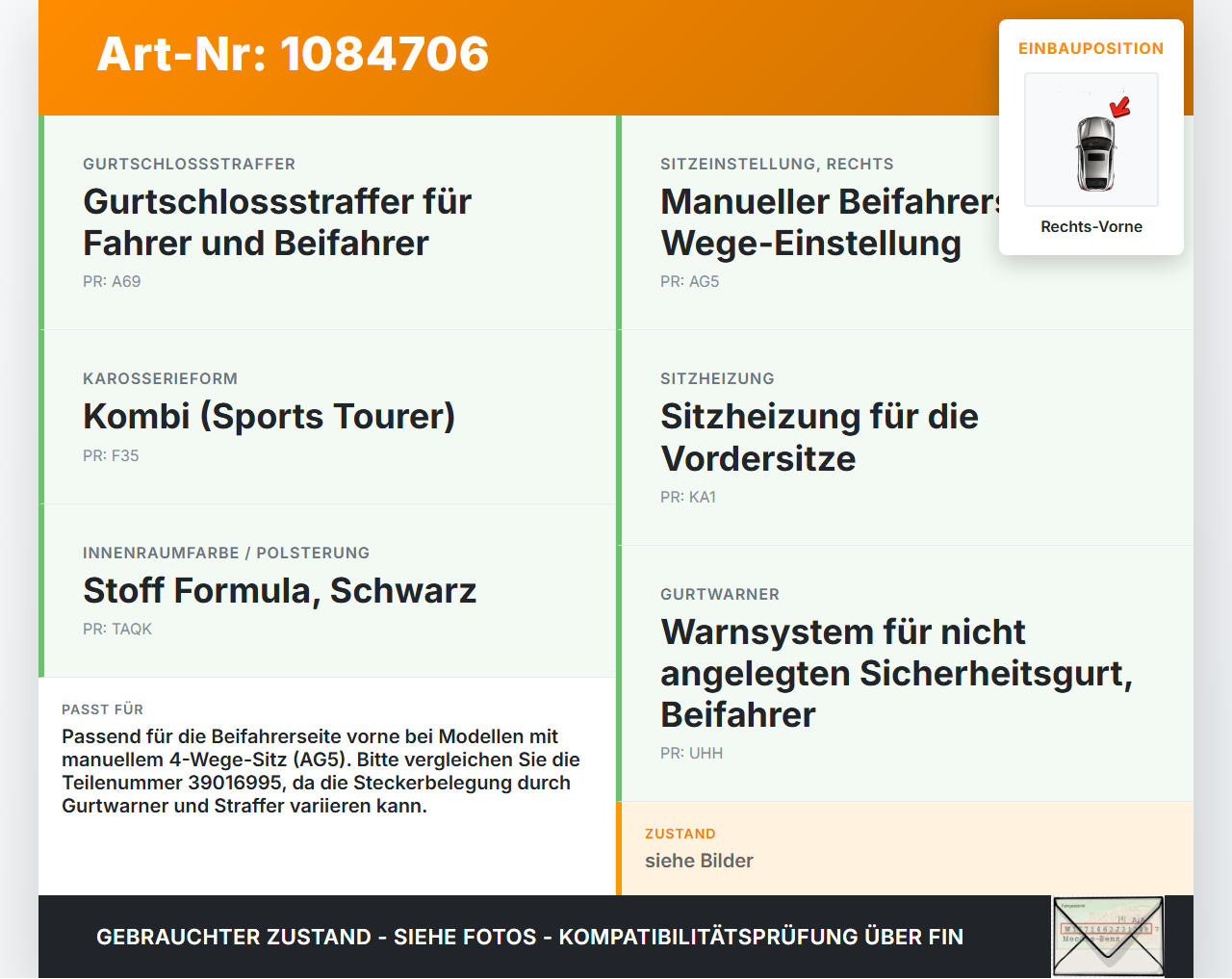 Opel Astra K B16 15-19 Kombi Gurtschloss Rechts Vorne Opel Astra K B16 15-19 31.05.2016 39016995 34196025 gebraucht Vorschau 3