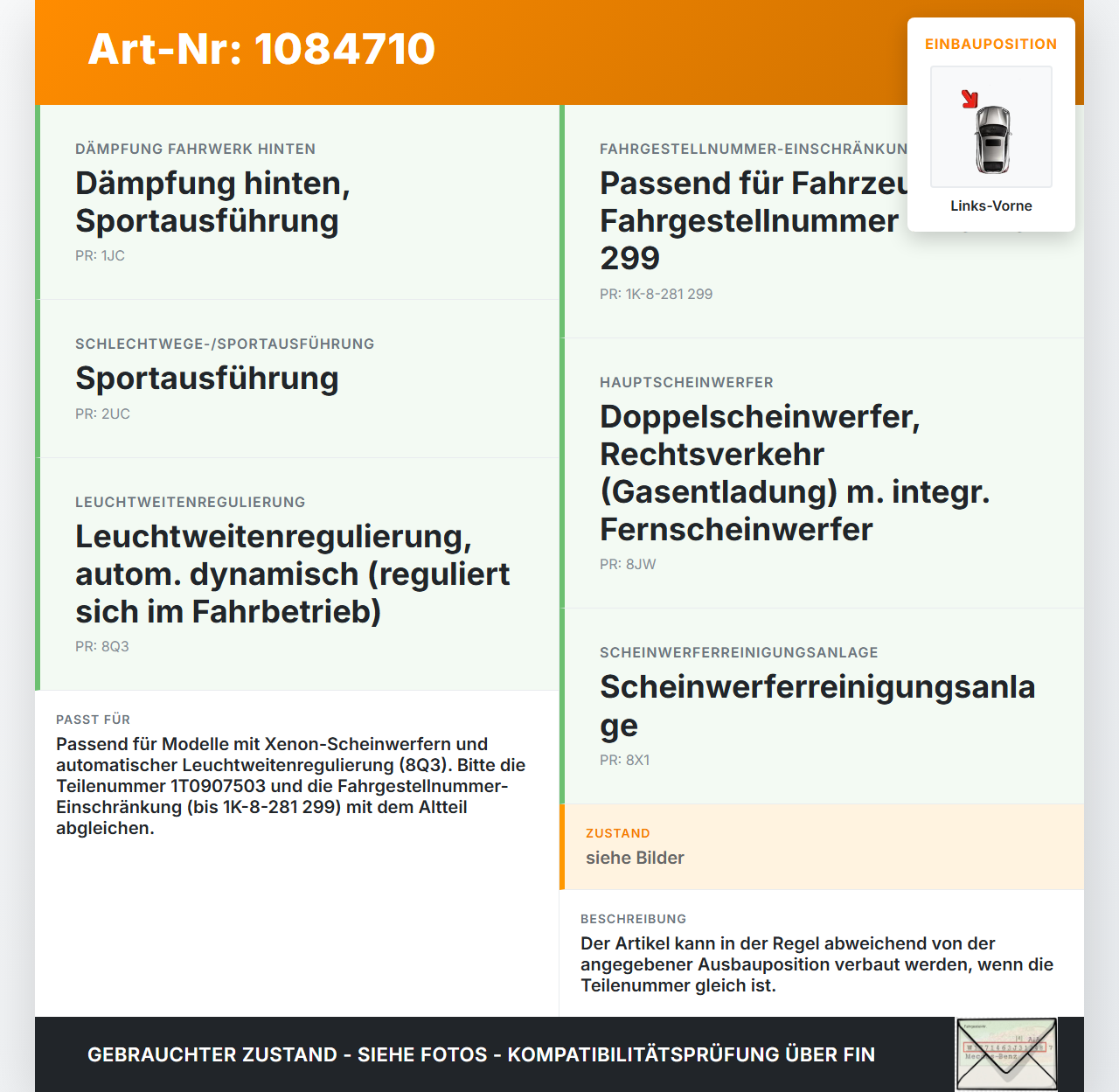VW Golf 5 V Variant 1K5 03-09 Xenon LWR Sensor Neigung Links Vorne VW Golf 5 V Variant 1K5 03-09 13.12.2007... Vorschau 3