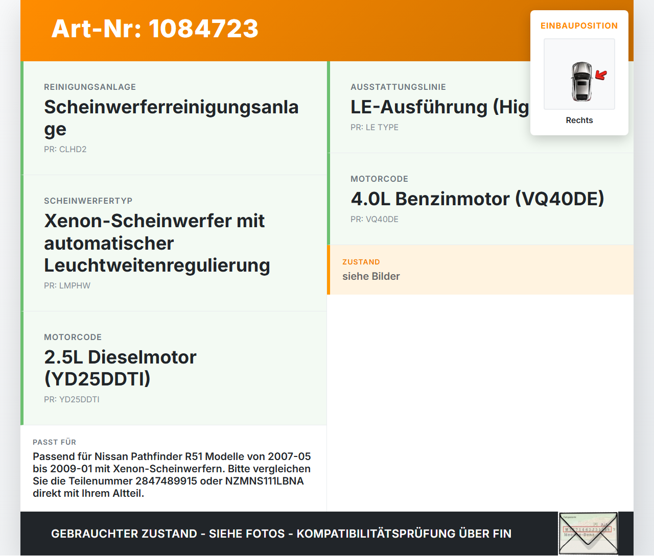 Nissan Pathfinder R51 05-10 Xenon Vorschaltgerät Rechts Nissan Nissan Pathfinder R51 05-10 29.09.2008 2847489915... Vorschau 3