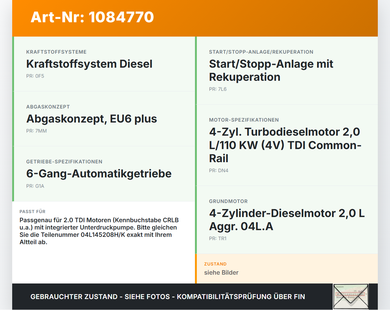 Audi A3 8V 12-16 TDI 2,0 110KW CRLB Ölpumpe mit integrierter Unterdruckpumpe Audi A3 8V 12-16 17.06.2016 04L145208H... Vorschau 3
