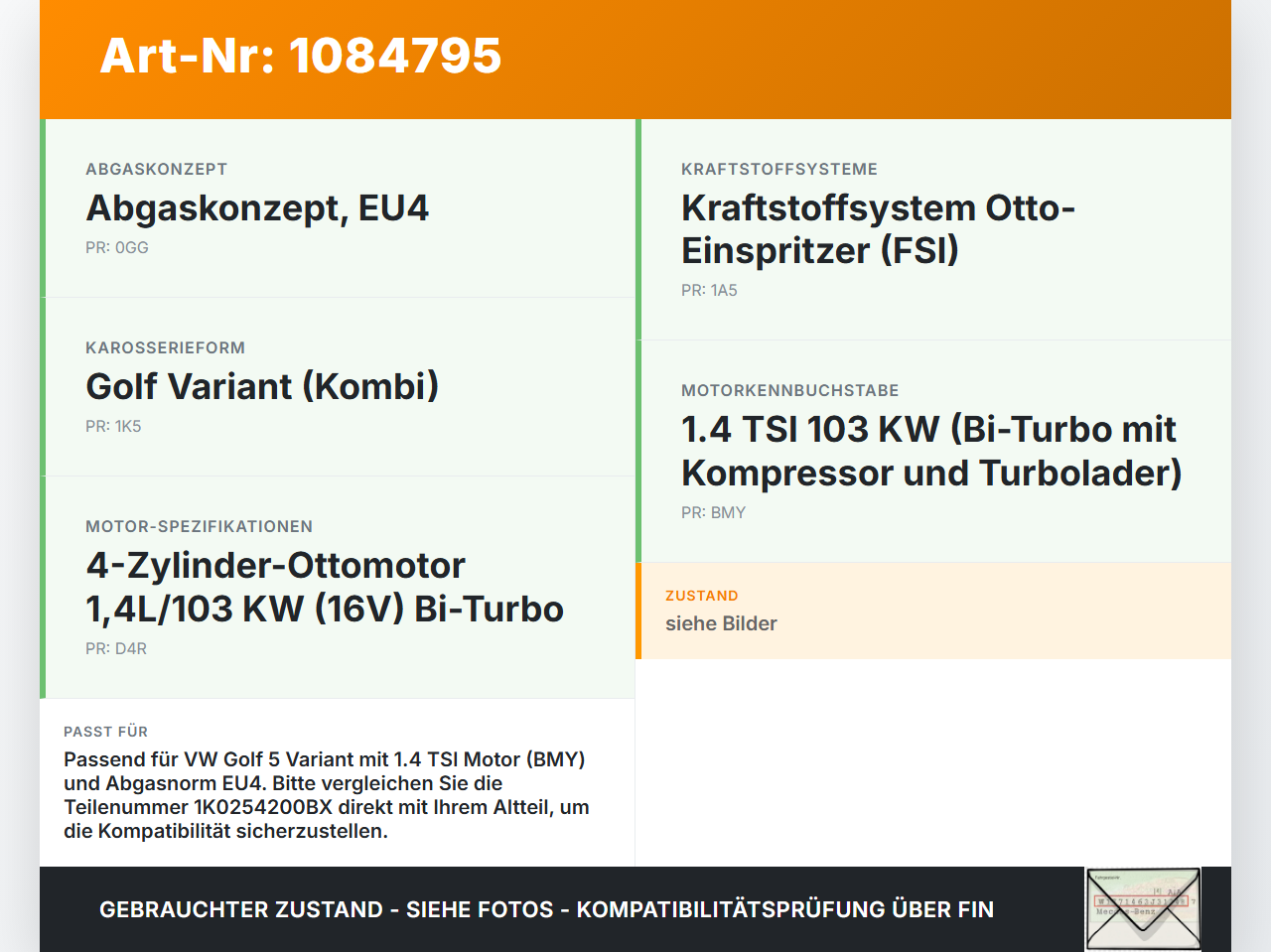 VW Golf 5 V Variant 1K5 03-09 TSI 1,4 59KW Katalysator Kat Vorkat VW Golf 5 V Variant 1K5 03-09 13.12.2007... Vorschau 3