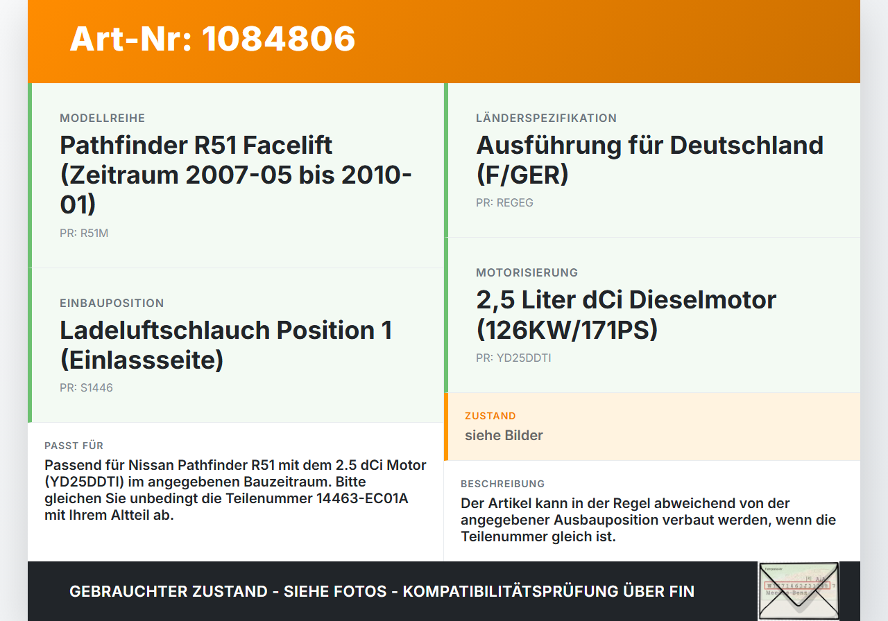 Nissan Pathfinder R51 05-10 dCi 2,5 126KW Ansaugrohr Ladeluftschlauch Luftschlauch Pos.1 Nissan Nissan Pathfinder... Vorschau 3