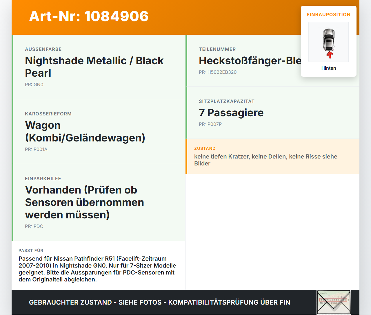 Nissan Pathfinder R51 05-10 Stoßstange Stoßfänger Heckstosstange Hinten GN0 Nissan Nissan Pathfinder R51 05-10... Vorschau 3
