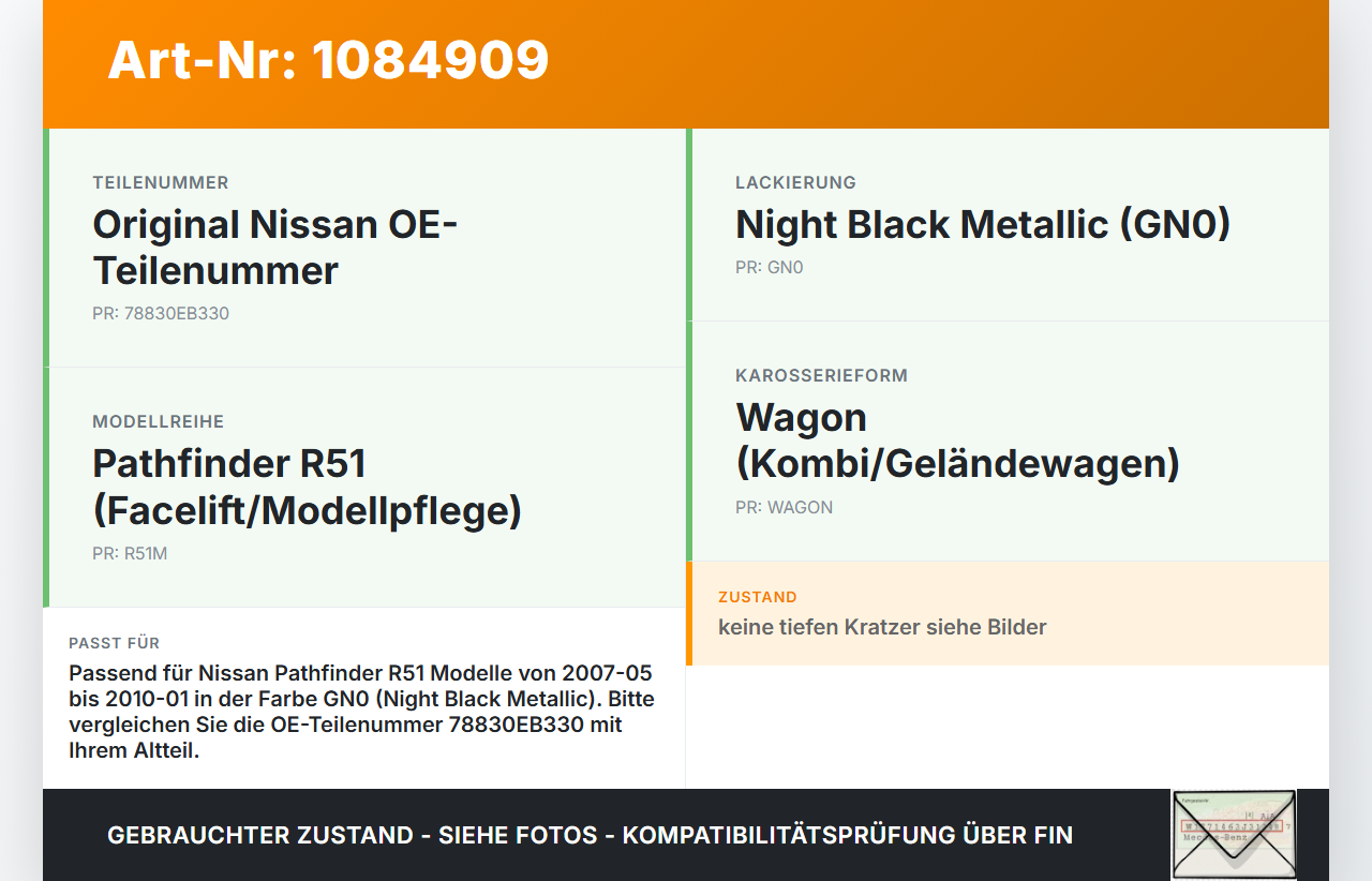 Nissan Pathfinder R51 05-10 Tankdeckel Tankklappe GN0 Nissan Nissan Pathfinder R51 05-10 29.09.2008 78830EB330 gebraucht Vorschau 3