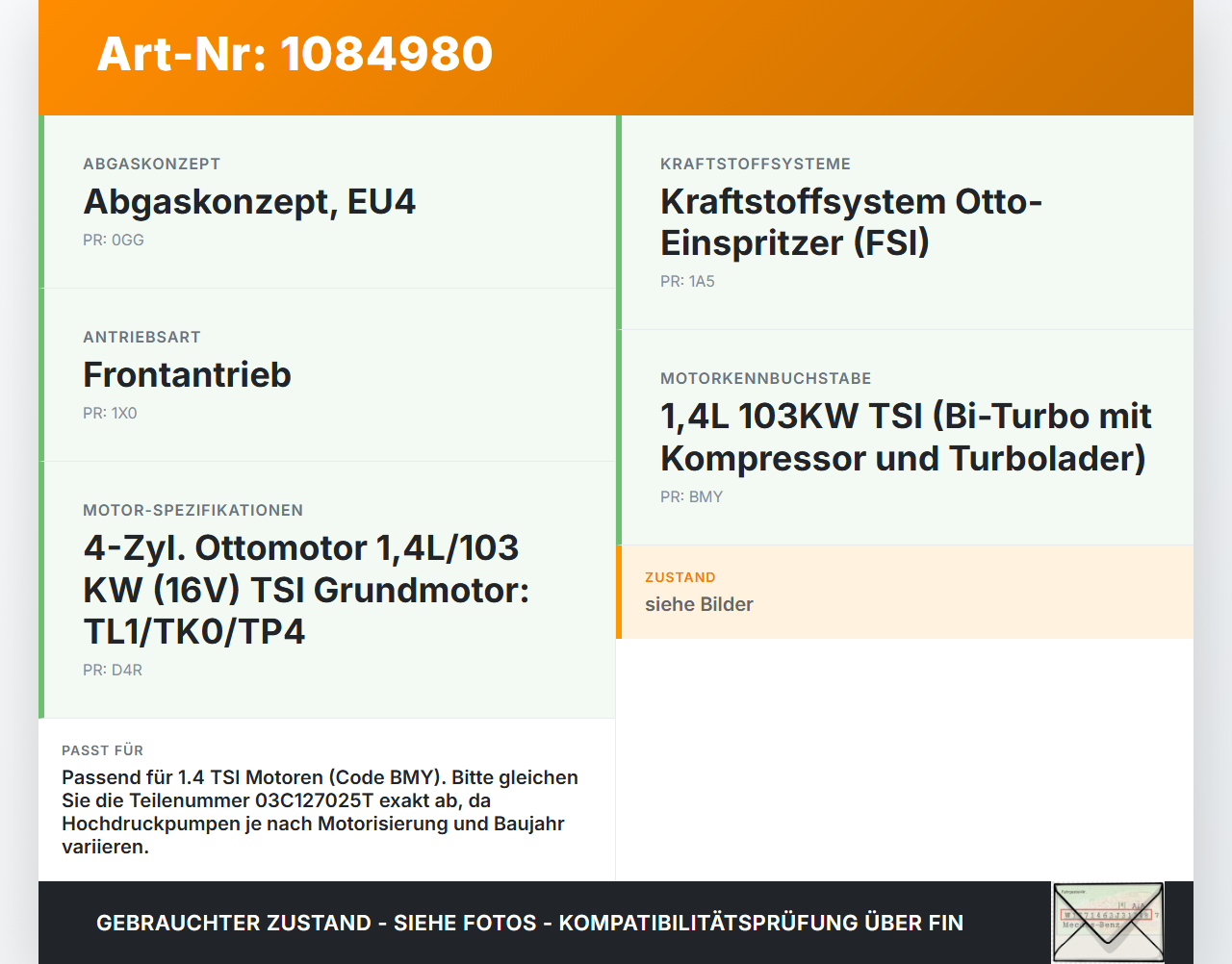 VW Golf 5 V Variant 1K5 03-09 TSI 1,4 59KW Einspritzpumpe Hochdruckpumpe Benzinpumpe VW Golf 5 V Variant 1K5 03-09... Vorschau 3
