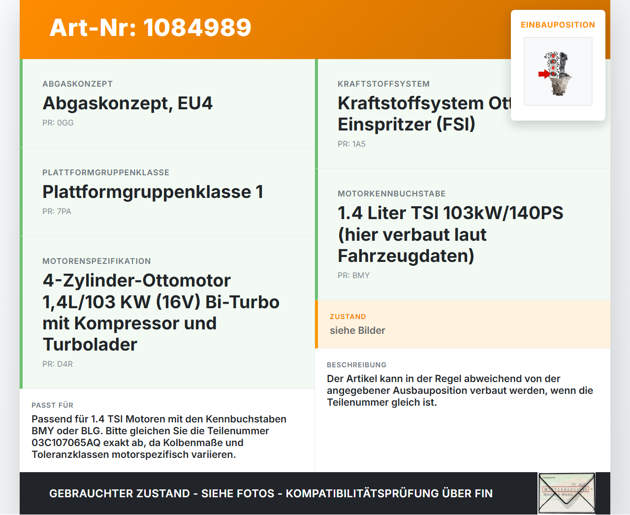 VW Golf 5 V Variant 1K5 03-09 TSI 1,4 59KW BMY Kolben mit Pleuel Pos A VW Golf 5 V Variant 1K5 03-09 13.12.2007... Vorschau 3
