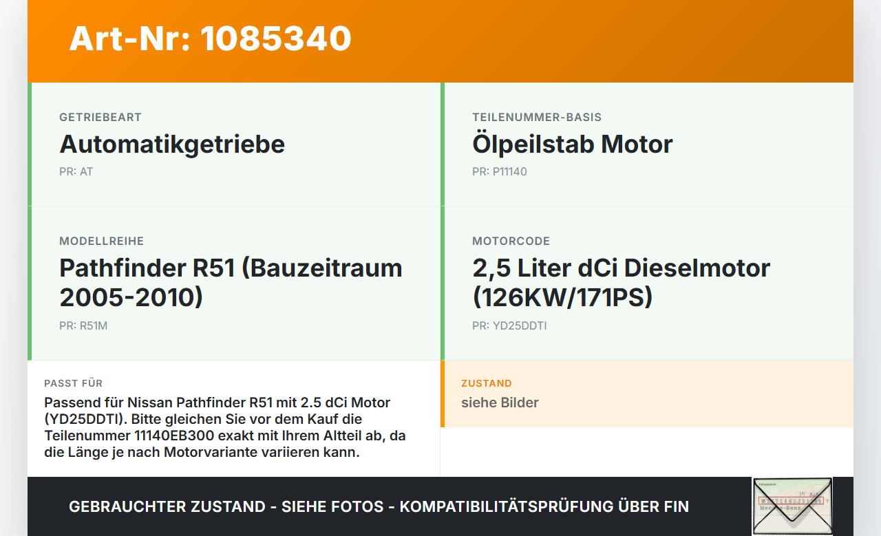 Nissan Pathfinder R51 05-10 dCi 2,5 126KW YD25DDTI Ölmessstab Öl Stab Nissan Nissan Pathfinder R51 05-10 29.09.2008... Vorschau 3