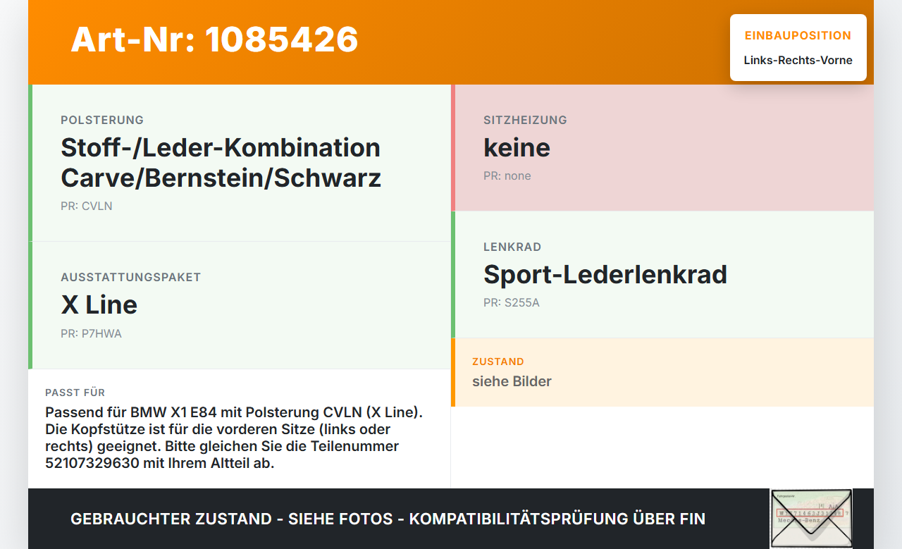 BMW X1 E84 X18D 09-12 Kopfstütze für Fahrer Sitz Rechts oder Links Vorne BMW X1 E84 X18D 09-12 21.01.2015 7329630... Vorschau 3
