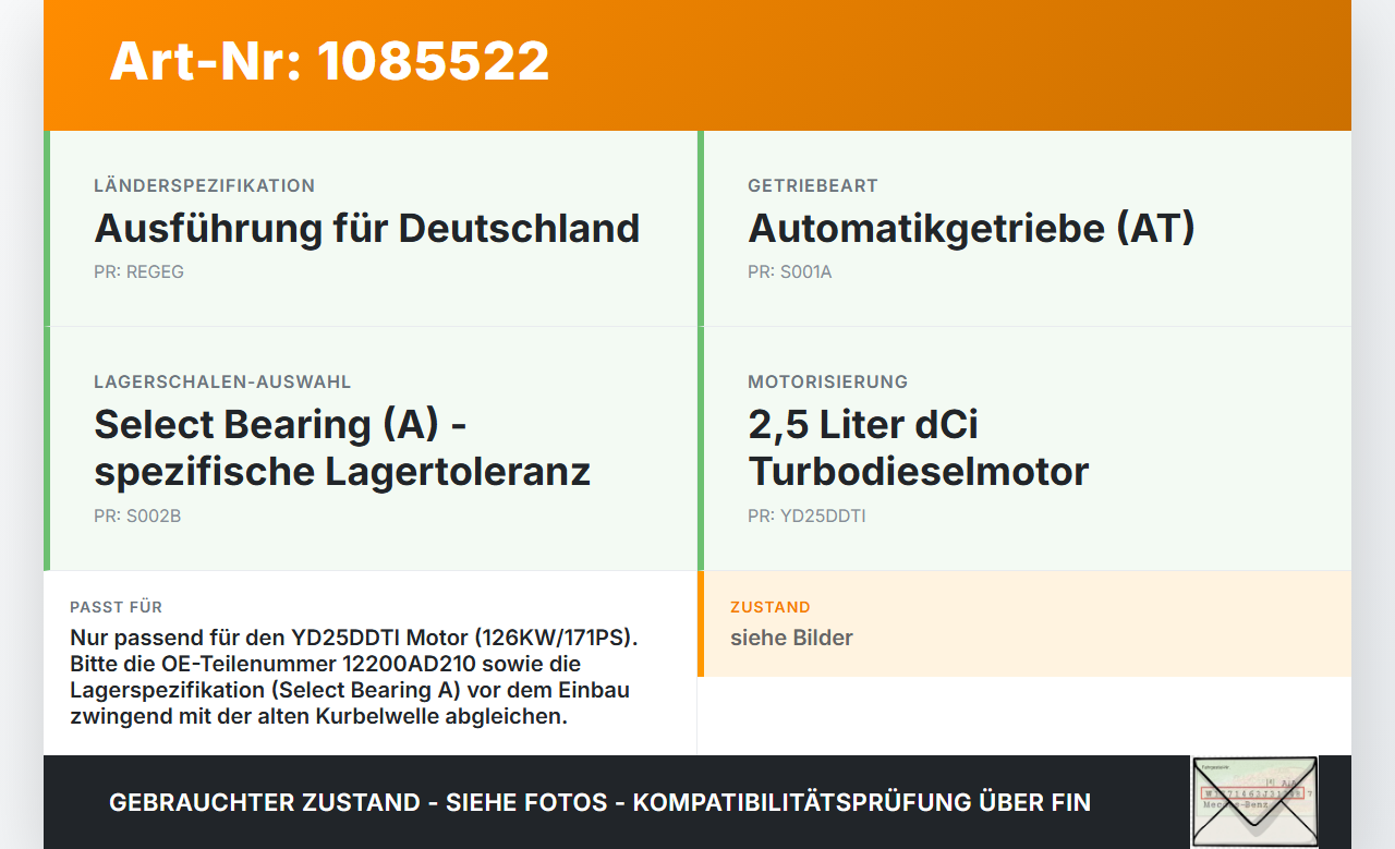 Nissan Pathfinder R51 05-10 dCi 2,5 126KW YD25DDTI Kurbelwelle Nissan Nissan Pathfinder R51 05-10 29.09.2008... Vorschau 3