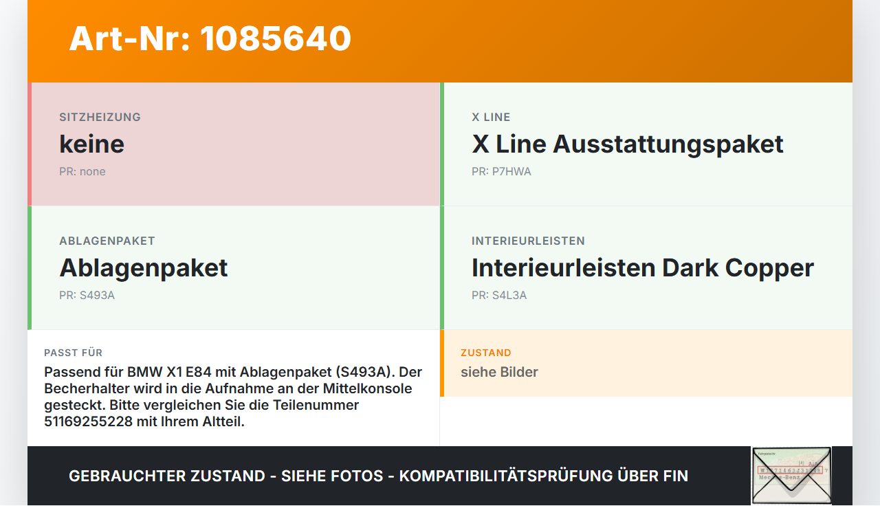 BMW X1 E84 X18D 09-12 Becherhalter Getränkehalter BMW X1 E84 X18D 09-12 21.01.2015 9255228 51169255228 105011073... Vorschau 3