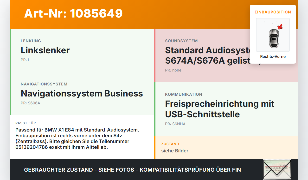 BMW X1 E84 X18D 09-12 Lautsprecher Tiefton Zentralbass Rechts Vorne BMW X1 E84 X18D 09-12 21.01.2015 65139204786... Vorschau 3