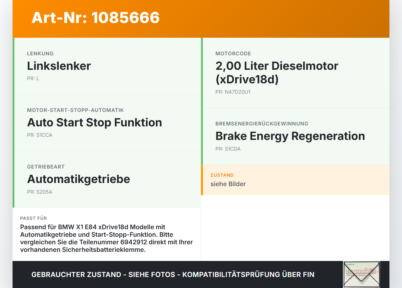 BMW X1 E84 X18D 09-12 Batteriekabel Plus Sicherheitsbatterieklemme BMW X1 E84 X18D 09-12 21.01.2015 6971370... Vorschau 3
