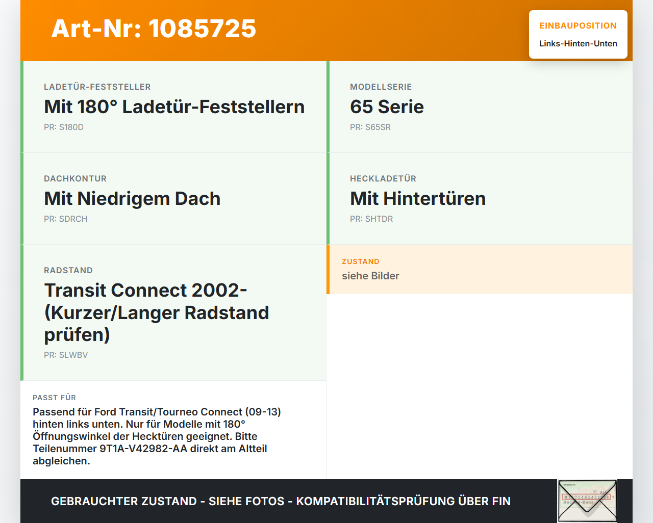 Ford Transit/Tourneo Connect 09-13 Kasten Türscharnier für Flügeltür Tür Scharnier Links Hinten Unten Ford... Vorschau 3