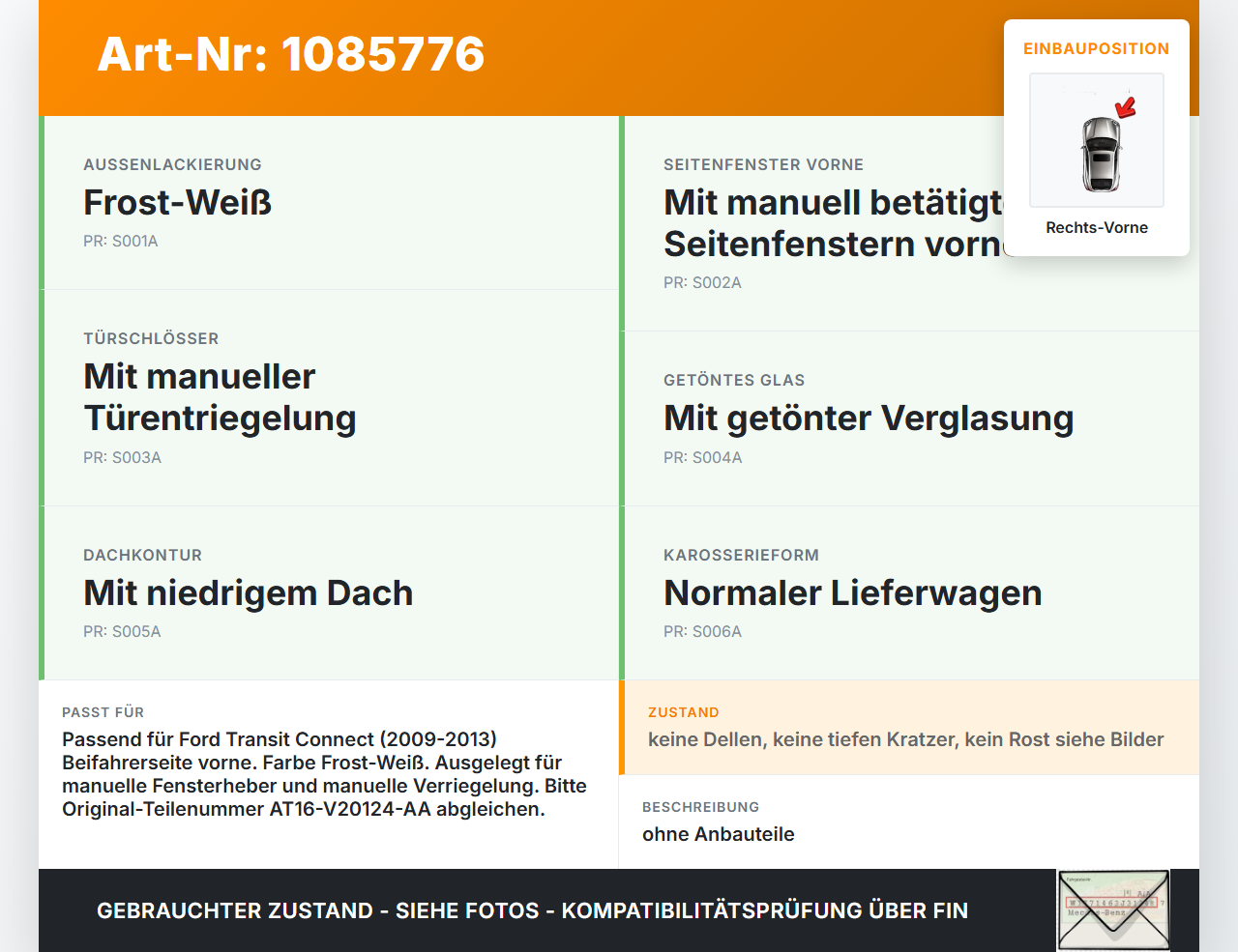 Ford Transit/Tourneo Connect 09-13 Kasten Tür Beifahrertür Rechts Vorne P1 Ford Transit/Tourneo Connect 09-13... Vorschau 3