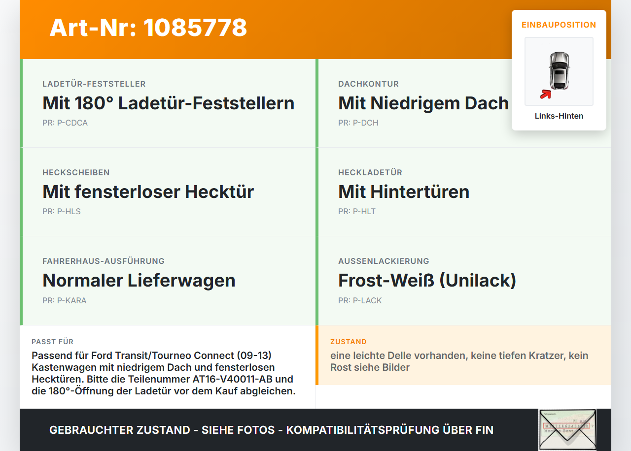 Ford Transit/Tourneo Connect 09-13 Kasten Tür Flügeltür Hecktür Links Hinten P1 Ford Transit/Tourneo Connect 09-13... Vorschau 3